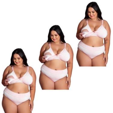 Imagem de Kit 5 Conjuntos Sutiã e Calcinha Cotton Amamentação Plus Size Tamanho 