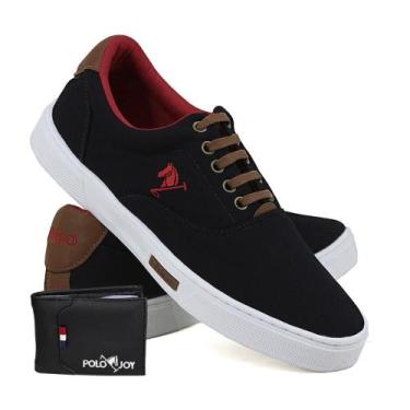 Imagem de Kit Tênis Masculino Polo Joy Lona Amarração + Carteira, 40, Preto