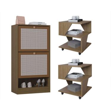 Imagem de Kit Sapateira 2 Portas E 2 Mesas De Cabeceira/centro Poquema Carvalho