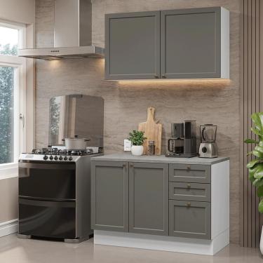 Imagem de Armário De Cozinha Compacta 120 Cm Branco-cinza Vik Madesa 01 Branco-cinza