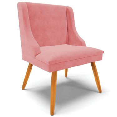 Imagem de Poltrona Decorativa Pés Palito de Madeira Firenze Suede Rosê/Natural - Gran Belo