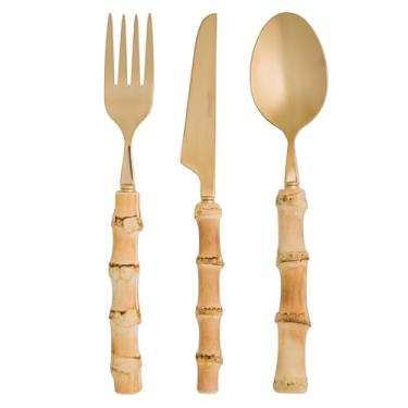 Imagem de WOLFF - Faqueiro 12 Peças com Cabo de Bambu Tulum Dourado Aço Inox