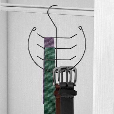 Imagem de Kit 12 Cabides Suporte para Cinto e Gravata Preto  Organização de Armá