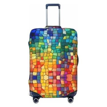 Imagem de Worltoldb Capa de bagagem de viagem de poliéster protetora de mala lavável capas de bagagem, Blocos de vidro coloridos, S