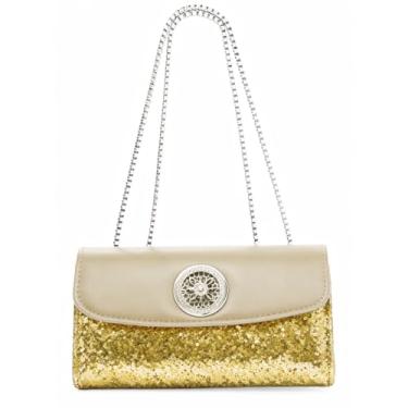 Imagem de Gosect Bolsa tiracolo acolchoada pequena para mulheres, bolsa de ombro feminina moderna com designer de corrente, carteira de telefone dourada