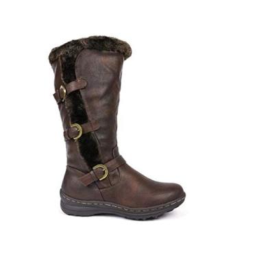 Imagem de Bigfanshu Botas femininas com salto lazer confortável plana vento escolar doce versátil tamanho grande cano baixo neve, Marrom, 41 M EU