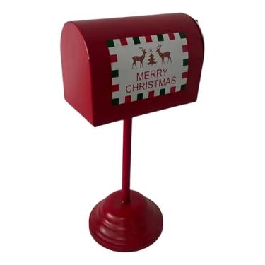 Imagem de Fenteer Caixa de correio de Papai Noel, enfeite de metal, resistente às intempéries, porta-jornais, vermelho, para portão de casa, jardim, porta da frente,