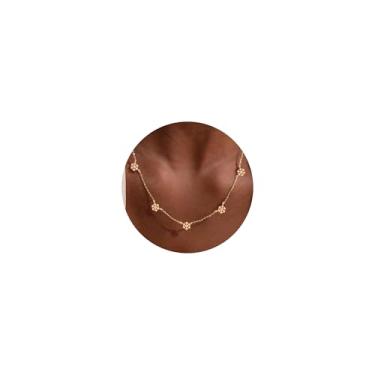 Imagem de VRIUA Colares femininos - Colar de corrente delicada banhado a ouro 14K com cinco pingentes: diamante, laço, floco de neve, cruz, flor, trevo, borboleta, coração, estrela de Davi e joia moderna