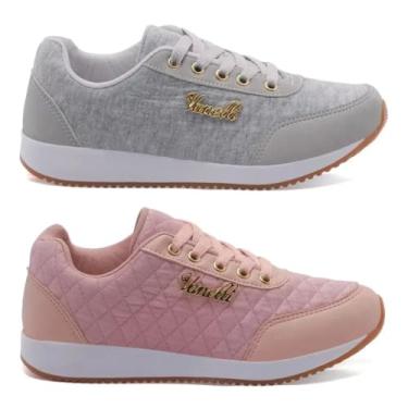 Imagem de Kit 2 Pares Tênis Feminino Casual Leve e Confortável | Tênis Feminino Versátil para Caminhada, Dia a Dia e Trabalho (Cinza + Rosa Claro, BR, Adulto, Numérico, 37)