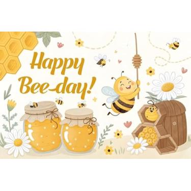 Imagem de ZJRBJB Decoração de aniversário de abelha de desenho animado de 3 x 2,4 m, cenários de fotos, fundo de margarida, mel, floral, crisântemo, revelação de gênero, casamento, chá de bebê, banner, cabine