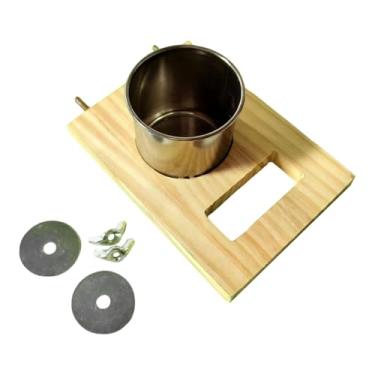 Imagem de Fenteer Alimentador suspenso para pássaros, copo de aço inoxidável, suprimentos para irrigação, tigela para gaiola de pássaros, suporte de madeira para, Copo único