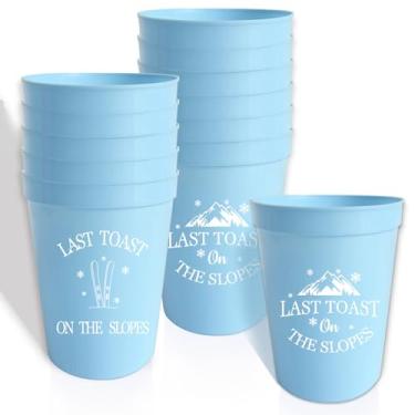 Imagem de 12 peças copos Last Toast On The Slopes Bachelorette Skiing Bridal Shower Party Decor 473.6 g Bachelorette Skiing Floco de neve copos de plástico casamento chá de panela esqui inverno suprimentos de
