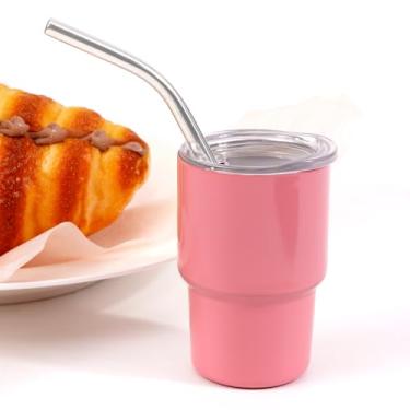 Imagem de Mini copo de shot de 85 g com canudo e tampa, copos de shot de aço inoxidável para festa de casamento, uísque, bar de coquetéis