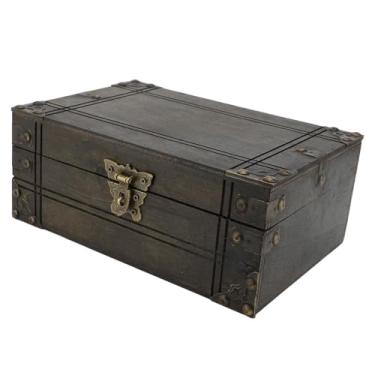 Imagem de Phefop Caixa de baú de Tesouro Vintage, Caixa de Armazenamento de Lembrança de Madeira Feita à Mão Com Design Elegante 9,3 X 6,3 X,5 pol., Ideal para Armazenamento de Joias e Decoração de Casa