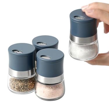 Imagem de vzaahu Conjunto de 4 mini saleiros e pimenteiros azuis, 36 g, dispensador de especiarias com orifícios ajustáveis, perfeito para Himalaia rosa, sal marinho, pimenta em pó