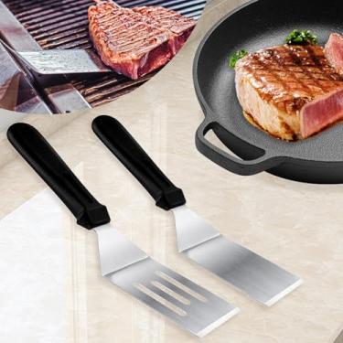 Imagem de Espátulas de metal, 2 peças, com alça resistente ao calor, espátula de aço inoxidável de 20 cm, ideal para panquecas, ovos, raspadores de grelha, churrasco ou sobremesas