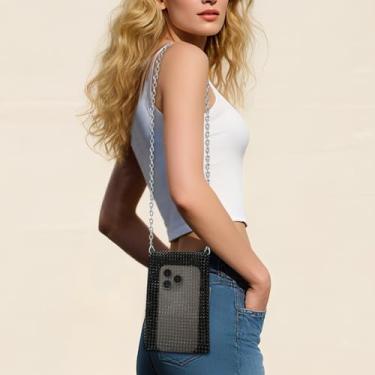 Imagem de Bolsas transversais para mulheres, bolsa de ombro pequena para celular, bolsas noturnas, bolsas com glitter, carteira feminina com alça ajustável, Preto, Tendência