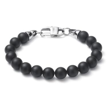 Imagem de SOBHART Pulseiras masculinas com contas – Pulseira masculina com contas de olho de tigre de ônix vulcânica – Pulseira de proteção de pedra preciosa natural para homens 19/20/21/22/23 cm, 21cm, Pedra