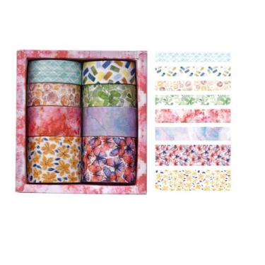 Imagem de Conjunto de adesivos Washi com 8 rolos de 2 m, padrão retrô, adesivos decorativos para artes faça-você-mesmo, materiais de diário, scrapbook, cartão