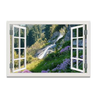 Imagem de LKXGRRSFG Impressão em tela de ilusão de janela falsa GrasslandArtistic, arte de parede com vista panorâmica real para sala de estar 60 x 75 cm sem moldura