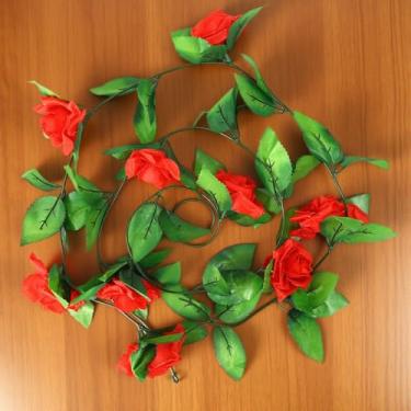 Imagem de Flor artificial de 240 cm, rosas de seda, hera com folhas verdes para decoração de casamento, casa, folha falsa, faça você mesmo, guirlanda de flores artificiais (vermelho)