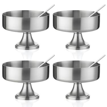 Imagem de CHWAIKA 4 tigelas de sobremesa de aço inoxidável com colheres, tigelas de sorvete de 170 g, tigelas de molho, xícaras de charcutaria, copos de iogurte, lanche, doces para pudim de salada DIY