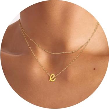Imagem de Colar feminino com inicial em camadas, pingente de letra A-Z, gargantilha de corrente dupla, joias delicadas em camadas, estilo minimalista, 14+2in/16+2in, Aço inoxidável, Sem Pedra Preciosa