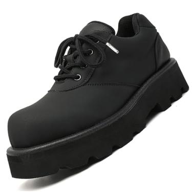 Imagem de Sapato social masculino moderno plataforma grosso negócios formal aumento de altura Oxfords casual couro fosco Derby Dating Party, Preto, 42