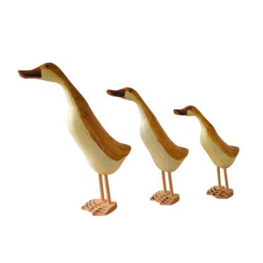 Imagem de Baoblaze 3 peças de ornamentos de estátua de pato de madeira, figuras engraçadas e criativas de pato, esculturas de animais para sala de estar, mesa de