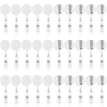 Imagem de Zonon 30 clipes retráteis de carretel de crachá de identificação com clipe de cinto de metal para pendurar cartões chaveiros, porta-crachás para enfermeiras, professores, estudantes (branco)