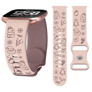 Imagem de Watbro Pulseira gravada de Natal compatível com Fitbit Versa/Lite/Fitbit Versa 2 para mulheres e homens, pulseira com gravação de boneco de neve fofo de silicone macio