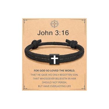Imagem de 72ore Pulseira Cristã para Homens Pulseira Cruzada Jesus Loves You Joias Faith Pulseira Presentes para Homens Católicos Presente Inspirador Religioso, Large, Sem Pedra Preciosa