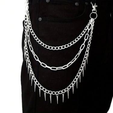 Imagem de Calças de corrente de cintura decoração punk rock camada Spike Tass Bt para homens e mulheres