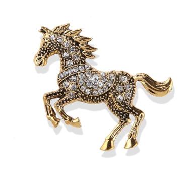 Imagem de Dreuyet Broche de cavalo traje de corrida de cavalos broche de lapela para mulheres homens strass ouro antigo cavalo animal broche roupas acessórios joias, Middle, Latão, Sem Pedra Preciosa