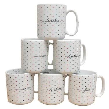 Imagem de Jogo de 6 Canecas de Porcelana 300ml com Frases Motivacionais - Poá Co