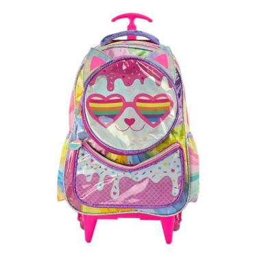 Imagem de Mochila Infantil Denlex Com Rodinhas Gatinho Cor:Rosa, Rosa