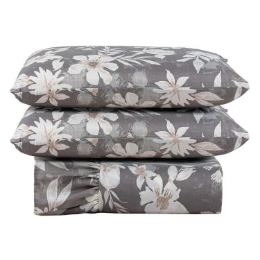 Imagem de Kit Cobre Leito Colcha Bella Queen 3 Peças 400 Fios Estampado Com Babado - Floral 6 - 100% Poliéster