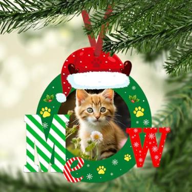Imagem de JUESMOS Ornamentos de Natal 2023 Moldura para fotos de gato, enfeites de Natal, pingente de pendurar para decoração de árvore de Natal, presentes de lembrança de Natal para amantes de gatos, donos de