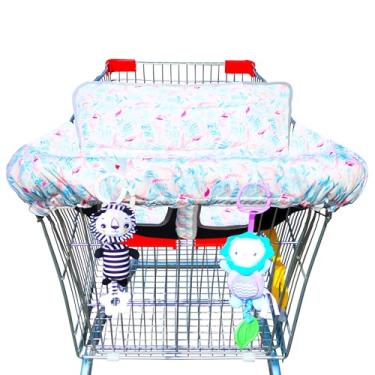 Imagem de XiOiOiX Capa de carrinho de compras 2 em 1 e capa de cadeira alta para assento de restaurante, capa de carrinho de compras para bebês, bebês, meninas, meninos, reversível, lavável na máquina (rosa