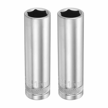 Imagem de HARFINGTON 2 peças soquete profundo de 6 pontos 1/5.1 cm drive 15 mm de profundidade métrica CR-V aço polido niquelado 78 mm / 3,1" ferramenta de soquete sextavado longo para reparo de parafusos de