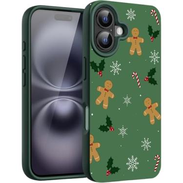 Imagem de YCJACE Capa de telefone de Natal para iPhone 17, design de homem de gengibre verde fosco silicone líquido macio antiderrapante à prova de choque capa protetora de Natal para meninas e meninos 6,1