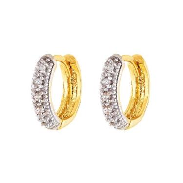 Imagem de Brinco Ouro 18k Argola Zircônia Com Trava G2064 - 750NETOZ