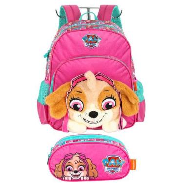 Imagem de Kit Mochila De Costas Estojo Escolar Paw Patrol Pelúcia - Luxcel, Rosa
