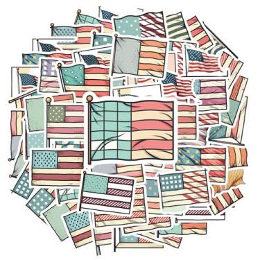 Imagem de 50 peças bandeira americana patriótica nacional vintage rústico histórico tradicional para laptop, motocicleta, bagagem, telefone, notebook, bagagem, copo para celular