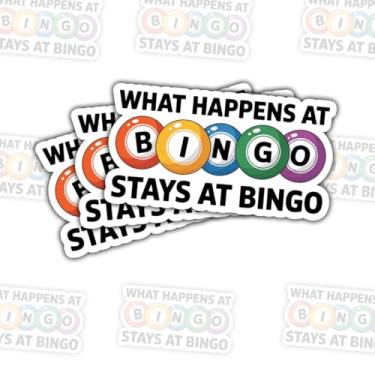 Imagem de (3 peças) Adesivo What Happens at Bingo Stays at Bingo – Citação engraçada de noite de jogo sênior para vovó, avô, amantes de bingo, amigos do clube para laptop, garrafa de água, caderno, copo 7,6 cm