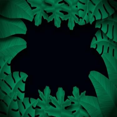 Imagem de Quadro Decorativo com Estampa Realista de Folhagem Tropical em Tons Escuros 50x50cm