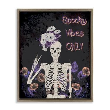 Imagem de Stupell Industries Spooky Vibes Only Skeleton Gold Framed Floater Canvas Wall Art, design por Radhika Modi, 21 x 17