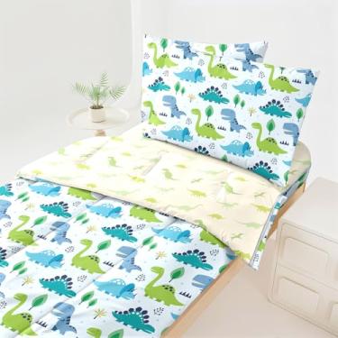 Imagem de Dearller Jogo de cama solteiro com zíper de dinossauro para meninos, edredom solteiro, com zíper, tudo em um