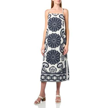 Imagem de Trina Turk Vestido midi de linho feminino, Azul Sumi/Branco, 40