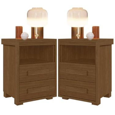 Imagem de Kit 2 Mesas De Cabeceira Pés Madeira 2 Gavs Tóquio 100% Mdf Legno